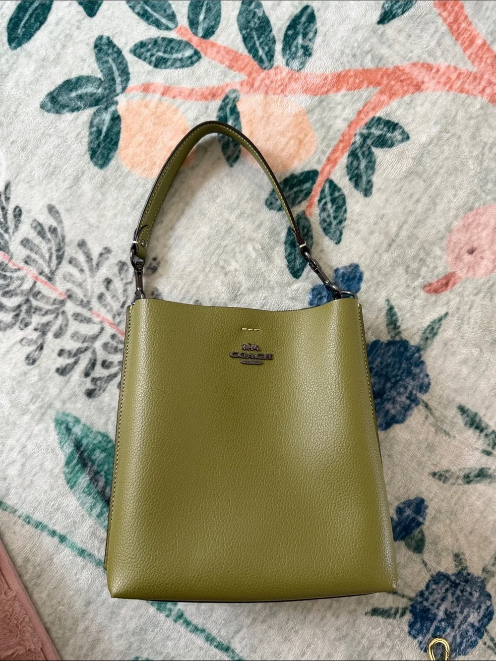 Coach Olive Green Pebbled Leather Shoulder Bag with Top Handle
